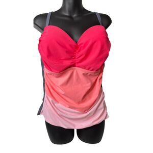 Plus Sz Tummy Control Color Block Tankini Swim Set - Supportive Beachwear XXXL